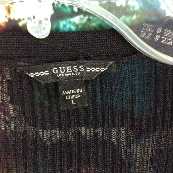 Guess Long Black Open Front Cardigan Sweater Split Sides Large - Picture 4 of 10